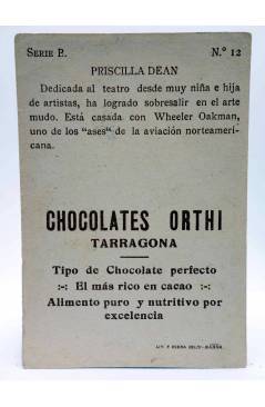 Contracubierta de CROMO GALERÍA CINEMATOGRÁFICA Serie B nº 12. PRISCILLA DEAN. Chocolates Riucord Circa 1930