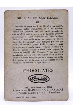 Contracubierta de CROMO GIL BLAS DE SANTILLANA III. Chocolates Amatller Circa 1930