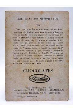 Contracubierta de CROMO GIL BLAS DE SANTILLANA XIV. Chocolates Amatller Circa 1930