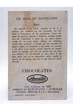 Contracubierta de CROMO GIL BLAS DE SANTILLANA XXII. Chocolates Amatller Circa 1930