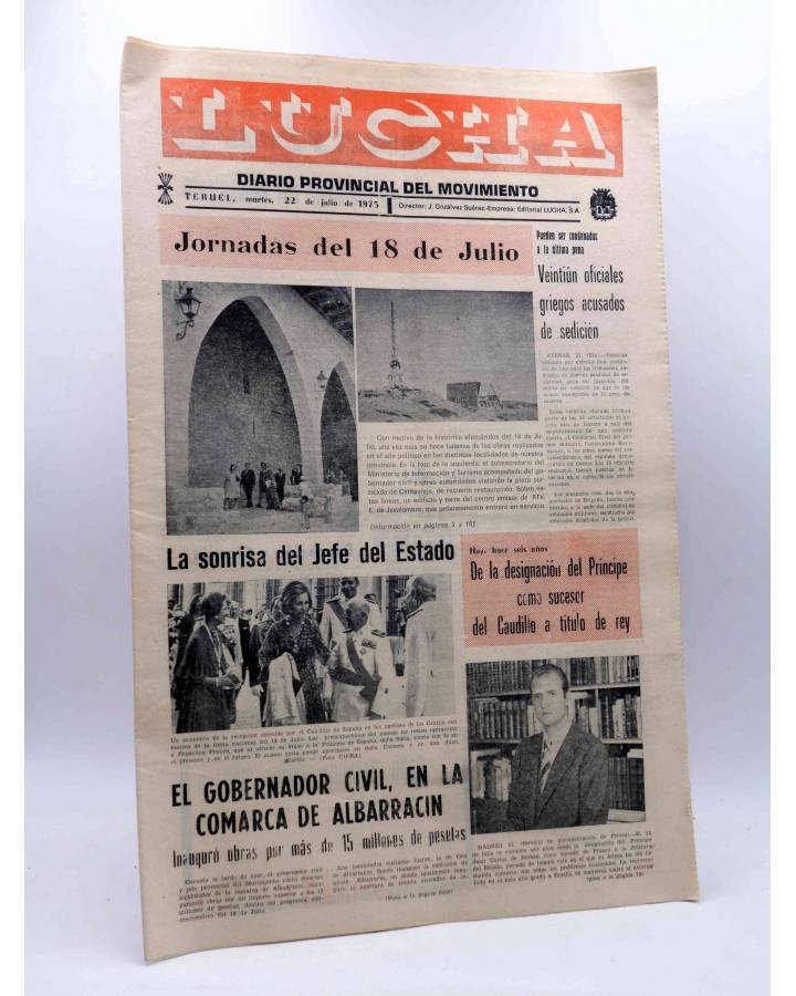 Cubierta de LUCHA. DIARIO PROVINCIAL DEL MOVIMIENTO. TERUEL 22 DE JULIO DE 1975 (Vvaa) Lucha 1975. FALANGE