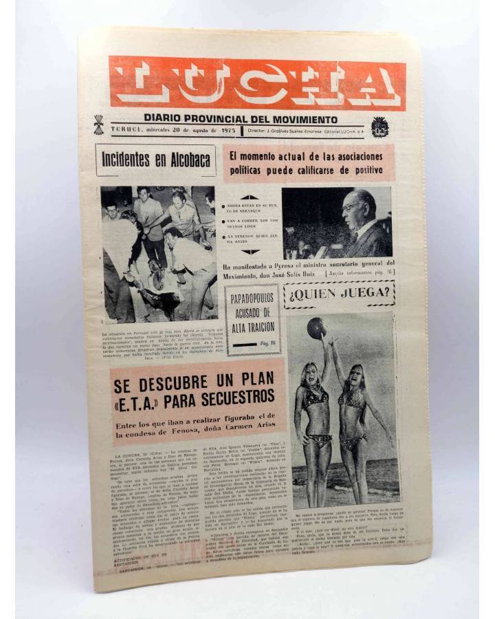 Cubierta de LUCHA. DIARIO PROVINCIAL DEL MOVIMIENTO. TERUEL 20 DE AGOSTO DE 1975 (Vvaa) Lucha 1975. FALANGE