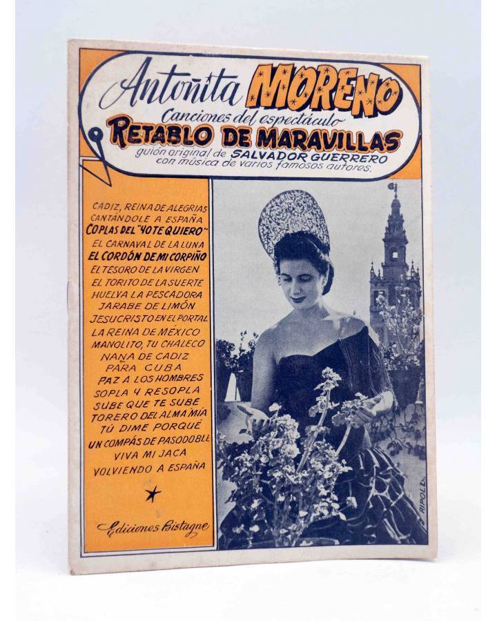 Cubierta de CANCIONERO. ANTOÑITA MORENO RETABLO DE MARAVILLAS. Bistagne Circa 1950
