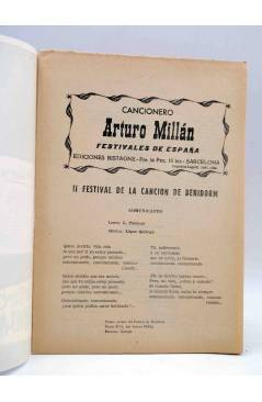 Muestra 1 de CANCIONERO. ARTURO MILLÁN. FESTIVALES ESPAÑOLES: BENIDORM COSTA VERDE. Bistagne 1960