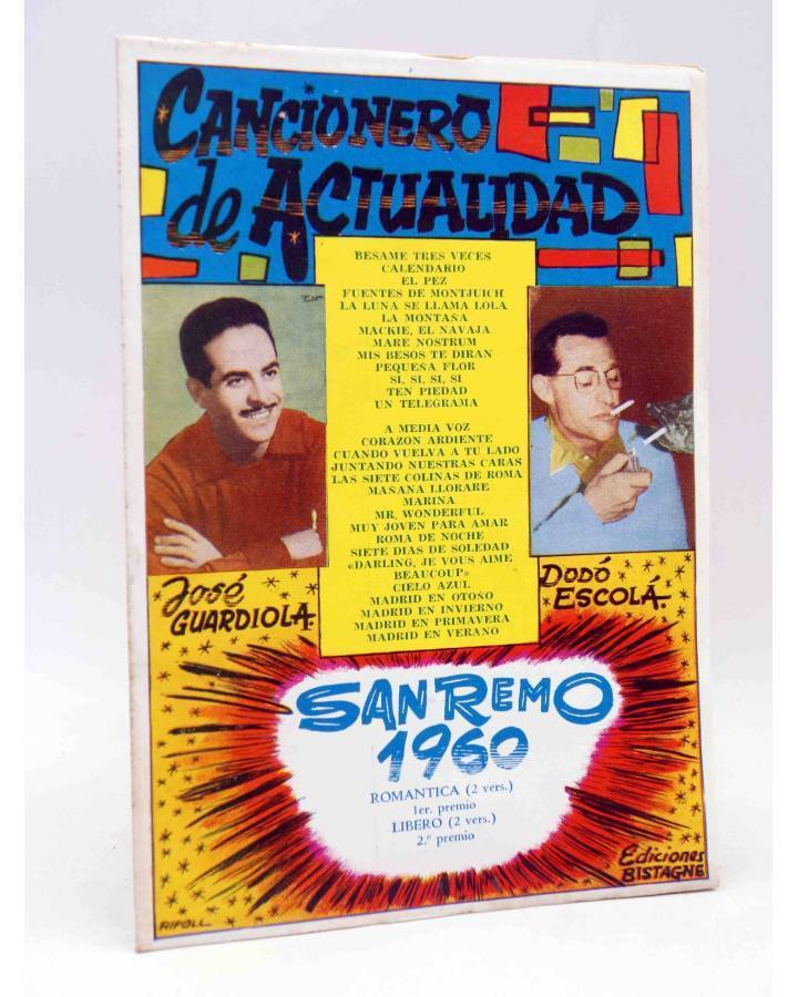 CANCIONERO DE ACTUALIDAD.. SAN REMO 1960. GUARDIOLA, ESCOLÁ. Bistagne,  1960. ¡OFERTA! Cancioneros - Libros Fugitivos