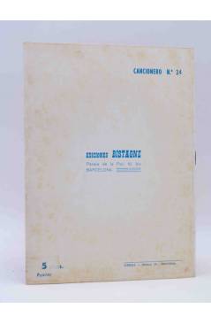 Contracubierta de CANCIONERO 34. GRANDES HITS. JOHNNY HALLYDAY DALIDA SANTY. Bistagne 1962