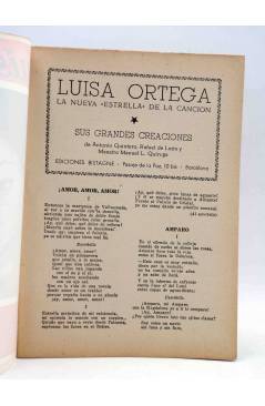 Contracubierta de CANCIONERO. LUISA ORTEGA. SUS GRANDES CREACIONES. Bistagne Circa 1950