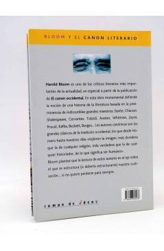Contracubierta de INTELECTUALES. HAROLD BLOOM Y EL CANON LITERARIO (Carlos Gamerro) Campo de Ideas 2003