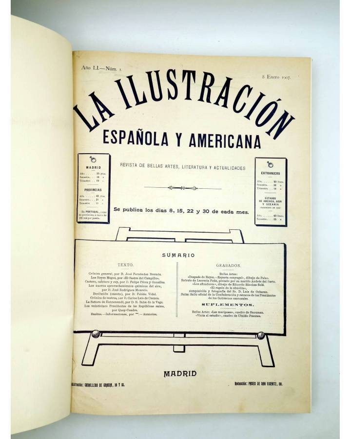 Cubierta de REVISTA LA ILUSTRACIÓN ESPAÑOLA Y AMERICANA. PRIMER SEMESTRE 1907. INCOMPLETO (Vvaa) Madrid 1907