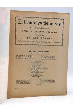 Contracubierta de CANCIONERO. RAFAEL FARINA: EL CANTE YA TIENE REY. Bistagne Circa 1950
