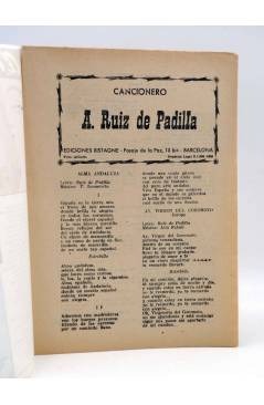 Contracubierta de CANCIONERO. A. RUIZ DE PADILLA. Bistagne 1959
