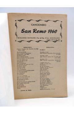 Contracubierta de CANCIONERO. SAN REMO ÉXITOS DEL FESTIVAL. RENATO RASCEL. Bistagne 1960