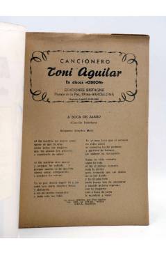 Contracubierta de CANCIONERO. TONY AGUILAR. EN DISCOS ODEÓN. Bistagne 1959