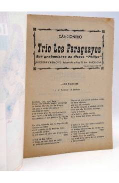 Contracubierta de CANCIONERO. TRÍO LOS PARAGUAYOS. GRABACIONES EN DISCOS PHILIPS. Bistagne 1960