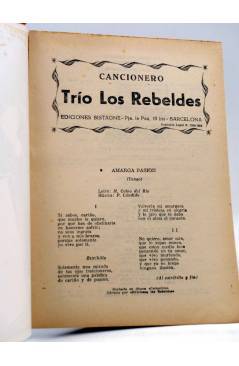 Contracubierta de CANCIONERO. TRÍO LOS REBELDES. Bistagne 1959