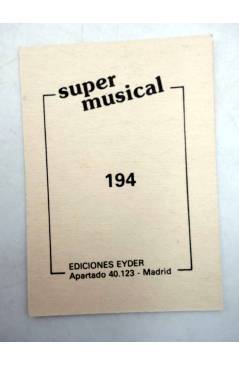Contracubierta de CROMO SUPER MUSICAL 194. ??. Eyder Circa 1980