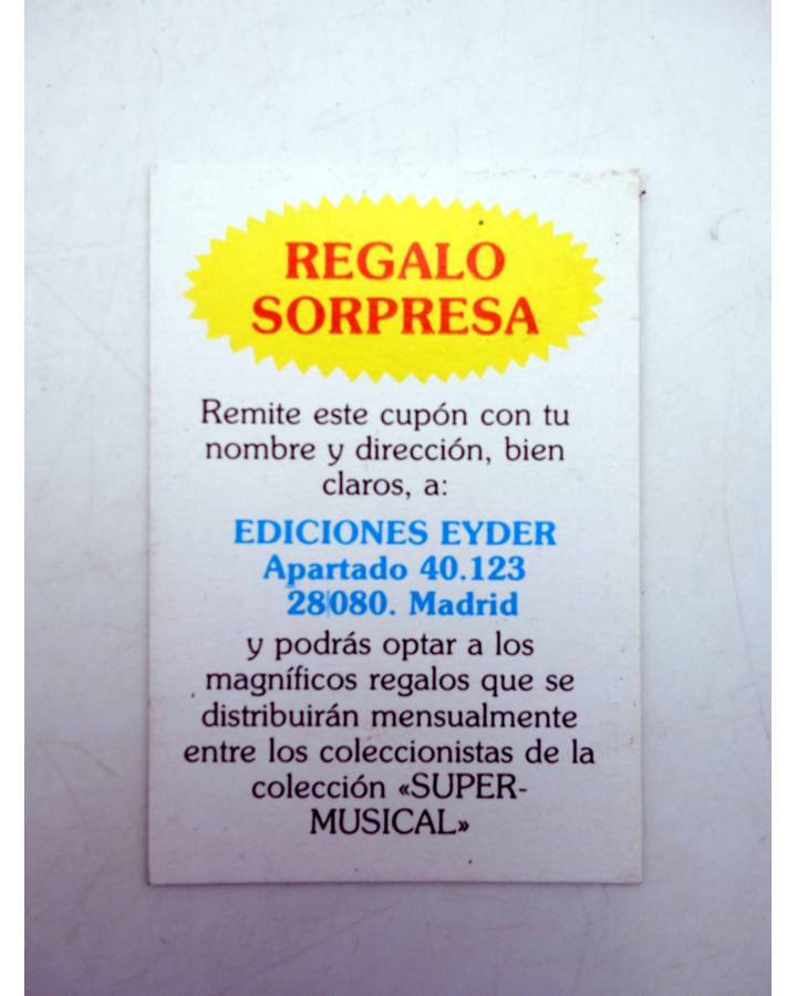 Cubierta de CROMO SUPER MUSICAL S/N. REGALO SORPRESA. Eyder Circa 1980