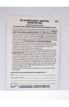 Contracubierta de TRADING CARD BASKETBALL NBA HOOPS SERIES 2 REDEMPTION CARD CHECKLIST AU4. SkyBox 1998