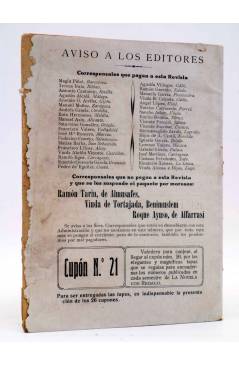 Contracubierta de LA NOVELA CON REGALO AÑO II Nº 9. UN ROMÁNTICO CONTEMPORÁNEO (Leopoldo Aguilar De Mera) Valencia 1917