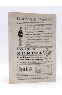 Contracubierta de LA NOVELA CON REGALO AÑO II Nº 11. LA FALLA (Vicente Pla Mompó) Valencia 1917