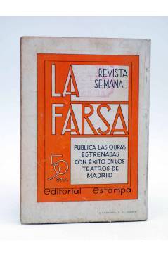 Contracubierta de LA FARSA. REVISTA SEMANAL DE TEATROS 450. BATALLA DE RUFIANES (Bartolomé Soler) Madrid 1936