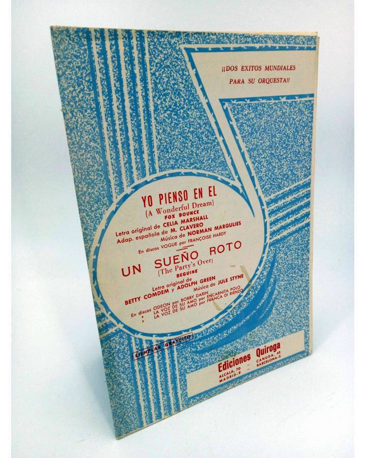 Cubierta de PARTITURA. YO PIENSO EN EL (FRANCOISE HARDY) UN SUEÑO ROTO (JULE STYNE). Quiroga 1963