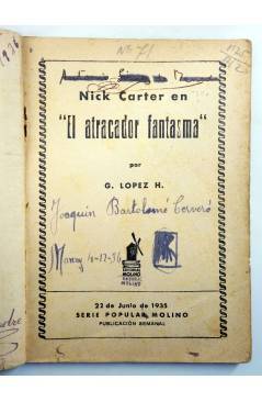 Muestra 2 de SERIE POPULAR MOLINO 71. NICK CARTER EN: EL ATRACADOR FANTASMA (G.L. Hipkiss) Molino 1935