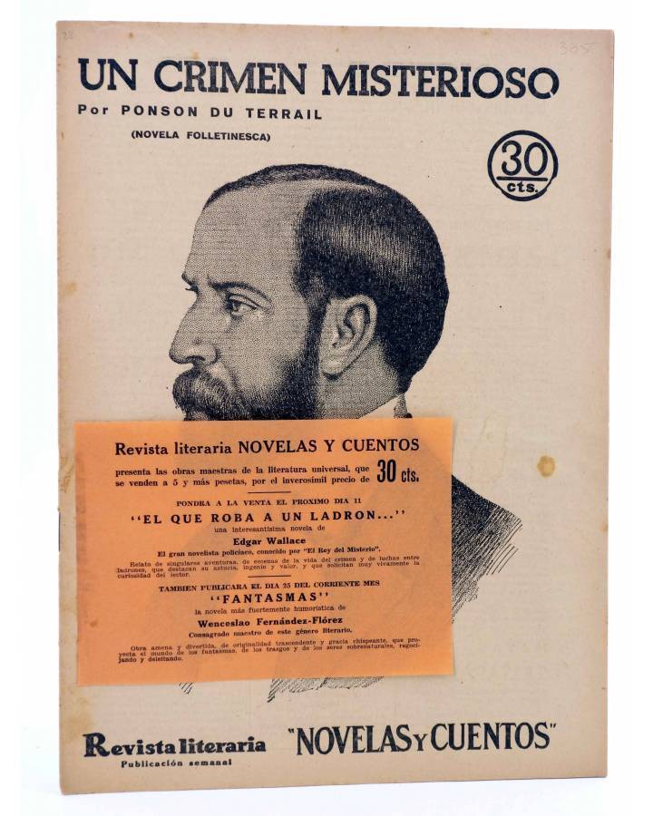 Cubierta de REVISTA LITERARIA NOVELAS Y CUENTOS 305. UN CRIMEN MISTERIOSO (Ponson Du Terrail) Dédalo 1934