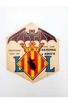 Cubierta de PEGATINA HEXAGONAL MOTO CLUBS PATERNA Y AMICS. CONCENTRACIÓN FALLAS 1978. 125X11 CM. DIFÍCIL. 1978