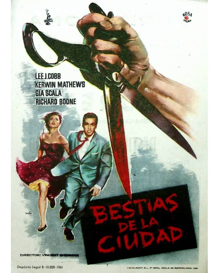 Cubierta de PROGRAMA DE MANO. BESTIAS DE LA CIUDAD (Vincent Sherman) Columbia Pictures 1961. LEE J. COBB