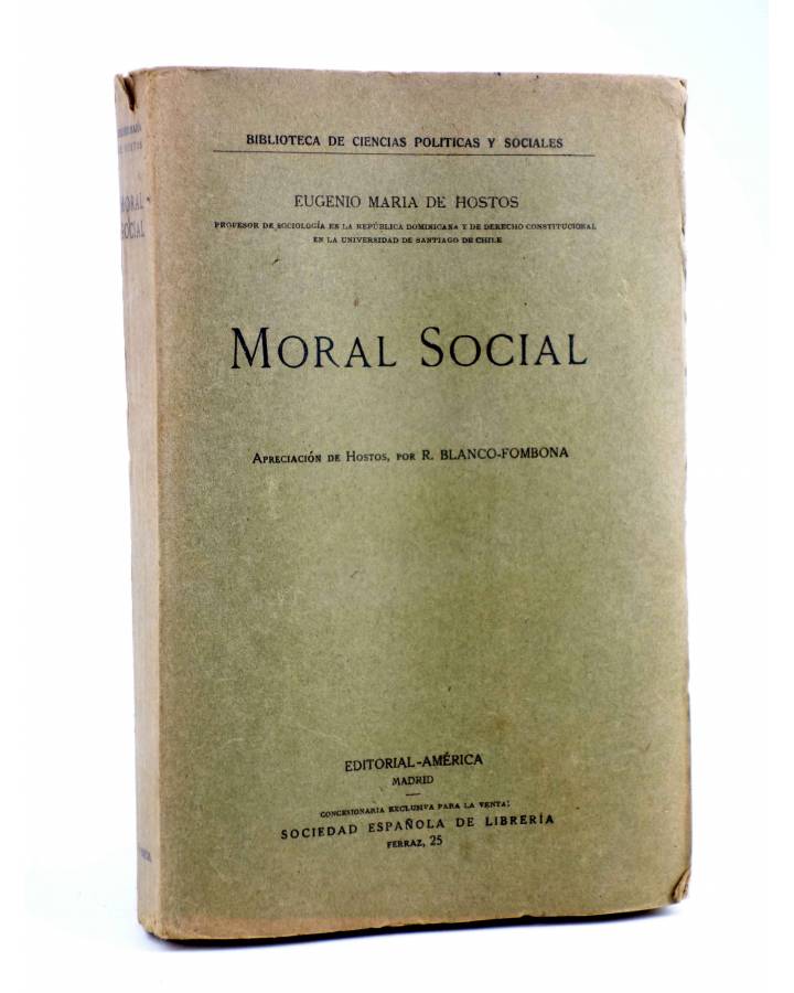 Cubierta de MORAL SOCIAL (Eugenio María De Hostos) América Circa 1917