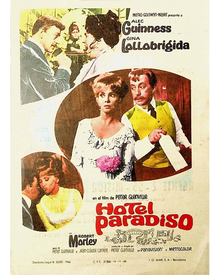 Cubierta de PROGRAMA DE MANO. HOTEL PARADISO. Alec Guiness Gina Lollobrigida. CP (Peter Glenville) 1966