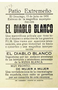 Contracubierta de PROGRAMA DE MANO. EL DIABLO BLANCO. Rossano Brazzi. CP (Nunzio Malasomma) 1951