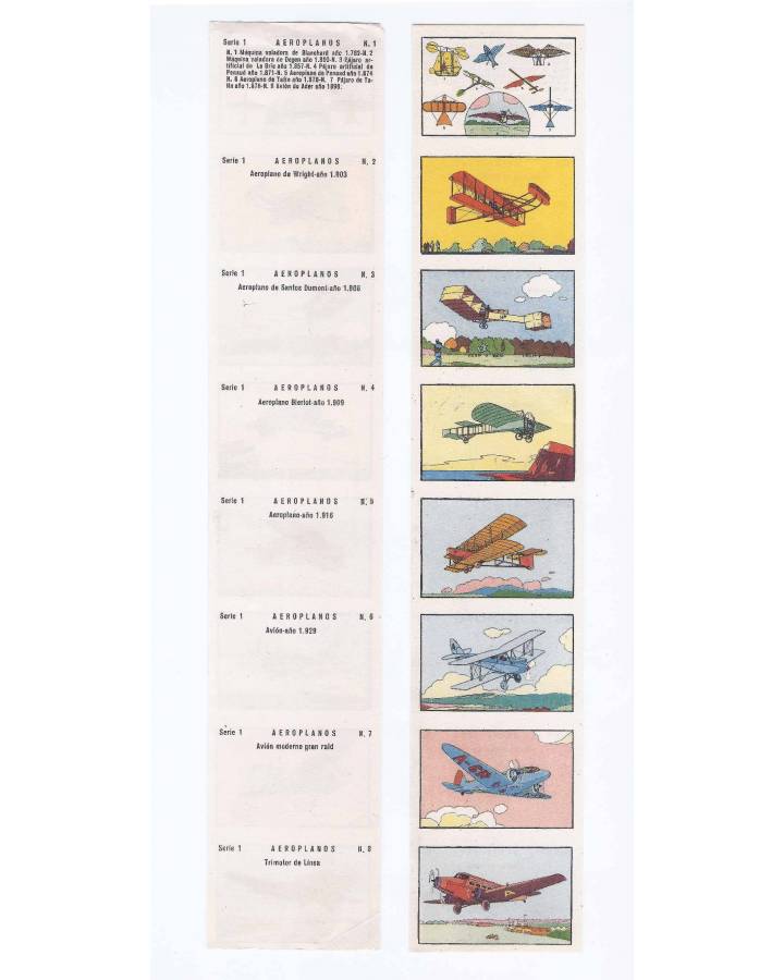 Cubierta de Serie 1 AEROPLANOS. COMPLETA. 8 CROMOS EN UNA TIRA Circa 1960