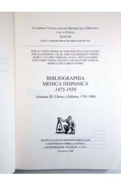 Muestra 2 de BIBLIOGRAPHIA MÉDICA HISPÁNICA 1475-1950 VOL III. 1701 - 1800 (Vvaa) CSIC 1992