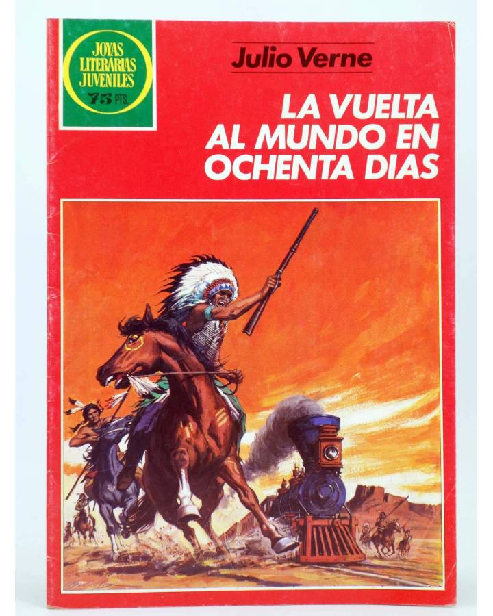 Cubierta de JOYAS LITERARIAS JUVENILES 17. LA VUELTA AL MUNDO EN OCHENTA DÍAS (Julio Verne) Bruguera 1984