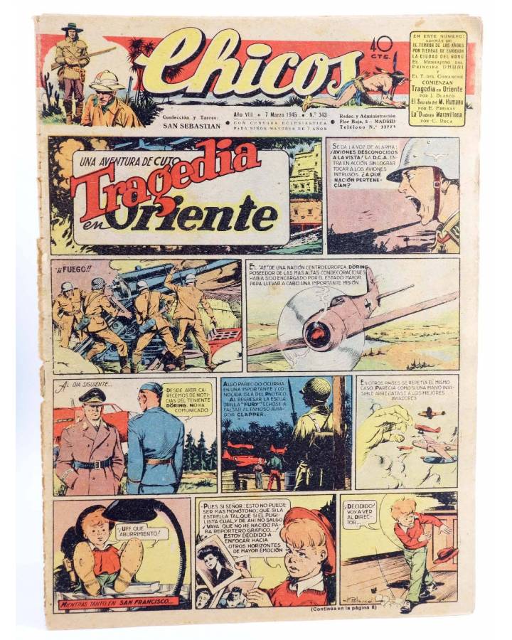 Cubierta de CHICOS 343. 7 DE MARZO DE 1945 (Vvaa) Consuelo Gil 1945. ORIGINAL