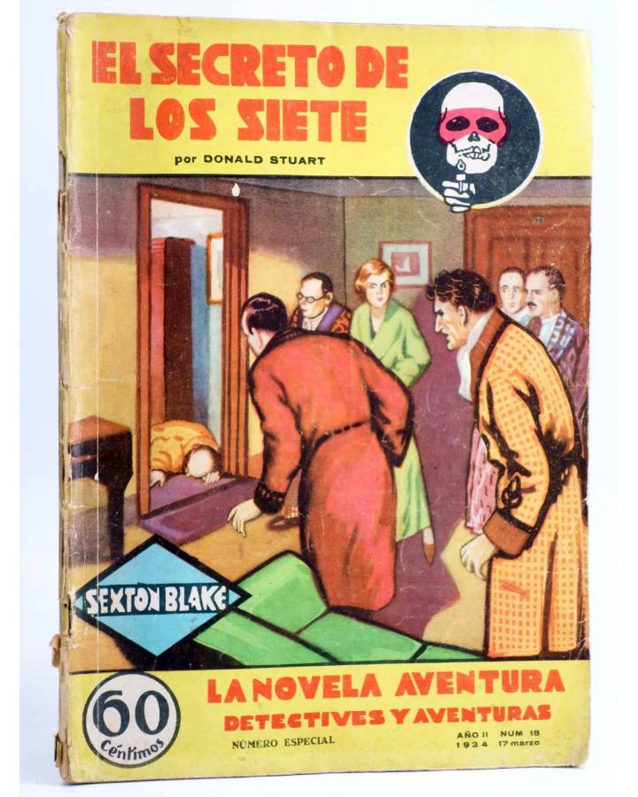 Cubierta de LA NOVELA AVENTURA 18. SEXTON BLAKE. EL SECRETO DE LOS SIETE (Donald Stuart) Hymsa 1934