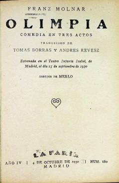 Muestra 1 de LA FARSA 160. OLIMPIA (Franz Molnar) Madrid 1930