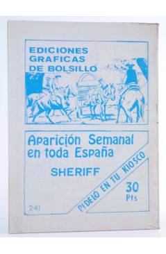 Contracubierta de COLECCIÓN OESTE SHERIFF 241. ORO EN EL PANTANO (Florez-Lázaro / M. Félez) Vilmar 1983