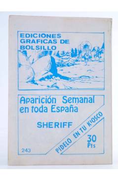 Contracubierta de COLECCIÓN OESTE SHERIFF 243. EL HOMBRE DE LA ESPALDA DE ORO. Vilmar 1983