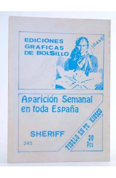 Contracubierta de COLECCIÓN OESTE SHERIFF 245. JOE LÁTIGO (M. Lagresa / Felez) Vilmar 1983