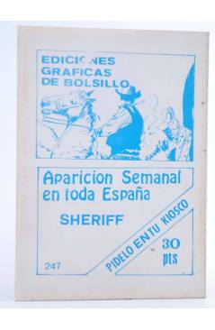 Contracubierta de COLECCIÓN OESTE SHERIFF 247. SHERIFF A LA FUERZA (M. Lagresa / Felez) Vilmar 1983