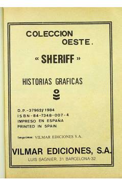 Muestra 1 de COLECCIÓN OESTE SHERIFF 260. HURACÁN DE FUEGO. Vilmar 1984