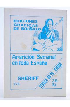 Contracubierta de COLECCIÓN OESTE SHERIFF 275. SENDEROS DE PELIGRO. Vilmar 1985