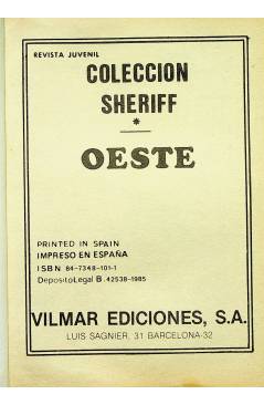 Muestra 1 de COLECCIÓN OESTE SHERIFF 280. AVE DE MAL AGÜERO (M. Lagresa / Felez) Vilmar 1985