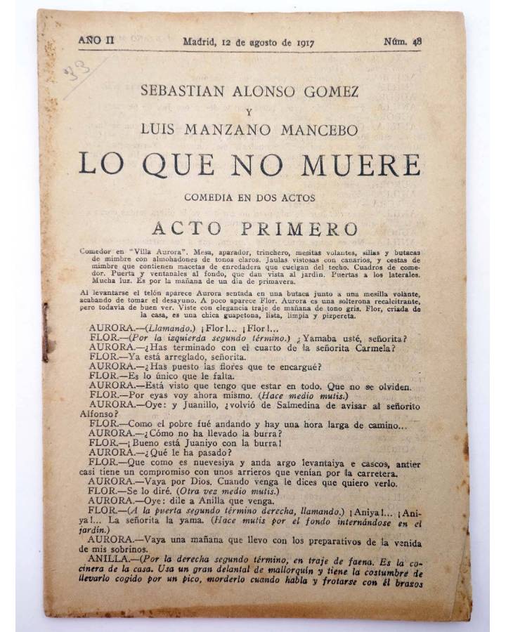 Cubierta de LA NOVELA CÓMICA 48. LO QUE NO MUERE (Sebastián Alonso Gómez / Luis Manzano Mancebo) Madrid 1917