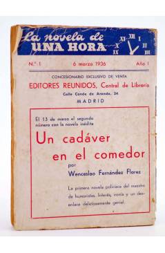 Contracubierta de LA NOVELA DE UNA HORA 1. LOS CONTRASTES ELECTIVOS (Armando Palacio Valdés) Reunidos 1936