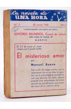 Contracubierta de LA NOVELA DE UNA HORA 3. EL NÚMERO UNO (Pedro Mata) Reunidos 1936