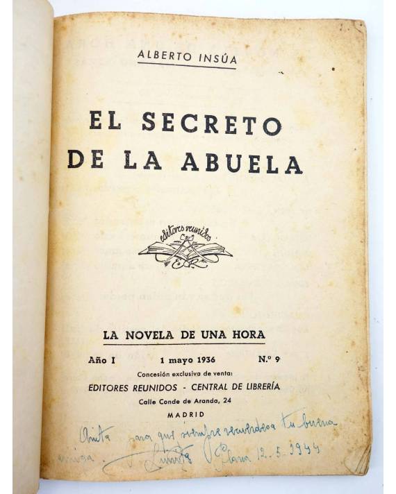 La Novela De Una Hora 9 El Secreto De La Abuela Alberto Insúa Reunidos 1936 Pulp Revistas 